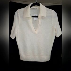 Abercrombie & Fitch Ivory Knit Collared Top
